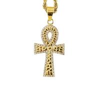 ZCCZJS Paperclip Gold Plated Ankh Cross Pendant Necklace Flat Figaro Chain Egyptian Cross Necklace for Women