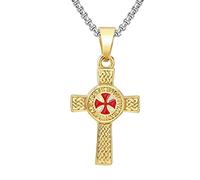ZCCZJS Pendant Necklace,Men's Stainless Steel Templar Red Knight Necklace Vintage Punk Crusader Freemason Amulet Jewelry Gift/