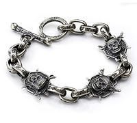 ZCCZJS Pirate 925 Sterling Silver Skull Bracelet, Hip-hop Domineering Retro Punk Bracelet Men and Women Couple Punk High-end Lucky Gift Souvenir Jewelry.