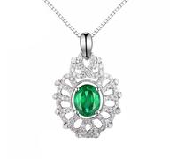 ZCCZJS Platinum 950 Pendant for Necklaces Women,Hollow and Oval with 1.05ct Emerald and 0.29ct Diamond Necklaces for Women Green Pendant