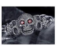 ZCCZJS Red Eyed Skull s925 sterling silver bangle bracelet, domineering retro fashion men and women couple punk lucky gift souvenir jewelry.
