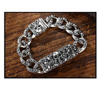 ZCCZJS S925 Sterling Silver Skull Bracelet, Punk Bracelets Fashion Dominant Men and Women Couple Chain Silver Punk Souvenir Gift