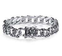 ZCCZJS S925 Sterling Silver Skull Bracelet, Punk Bracelets Fashion Dominant Men and Women Couple Chain Silver Punk Souvenir Gift