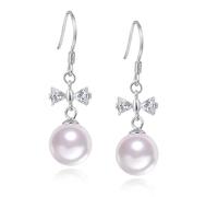 ZCCZJS Silver Earrings for Women 925 Sterling Silver Zirconia Bowknot Dangly Earrings, Shell Beads Drop Earrings, Sterling Silver Hook Drop Earrings, Women Jewelry Gift