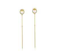 ZCCZJS Simple Long Strips Slim Temperament Earrings S925 Sterling Silver Plated 9K Gold Natural Freshwater Pearl Earrings