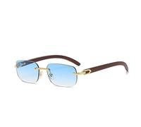 ZCCZJS Small Rectangle Rimless Sunglasses Men Women PC Imitation Wood Frame Frameless Sun Glasses Vintage Eyewear
