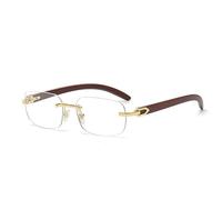 ZCCZJS Small Rectangle Rimless Sunglasses Men Women PC Imitation Wood Frame Frameless Sun Glasses Vintage Eyewear