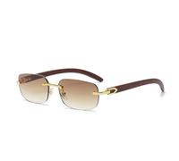 ZCCZJS Small Rectangle Rimless Sunglasses Men Women PC Imitation Wood Frame Frameless Sun Glasses Vintage Eyewear