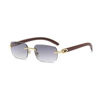 ZCCZJS Small Rectangle Rimless Sunglasses Men Women PC Imitation Wood Frame Frameless Sun Glasses Vintage Eyewear