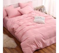 ZCCZJS Solid Color Reversible Color Block Quilt Cover Bedding Set with Monochrome Pillowcase - 4 Piece Washed Cotton Bed Sheets Comfort Set