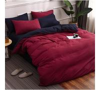 ZCCZJS Solid Color Reversible Color Block Quilt Cover Bedding Set with Monochrome Pillowcase - 4 Piece Washed Cotton Bed Sheets Comfort Set