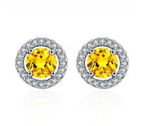 ZCCZJS Stud Earrings For Women 925 Jewelry Round Ear Studs Gemstones Yellow roze Wit Zircon Female Dating (Yellow A)