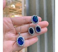 ZCCZJS Tanzanite Sapphire Gemstone Lab Diamond Ring Earrings Pendant Necklace Women's Wedding Jewelry Sets Lady Gift