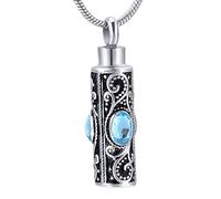 ZCCZJS Urn NecklaceBirthstone Inlay Cylinder Stainless Steel Cremation Pendant Ashes Urn Memorial Necklace Keepsake Funeral Jewelry-White_Pendant with Chain