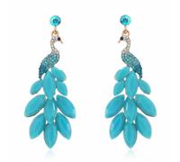 ZCCZJS Vintage Peacock Dangle Earrings for Women 14K Gold Plated Green Crystal Feather Peafowl Statement Drop Dangling Stud Earring Boho Exaggerated Birthday Holiday Jewelry Gifts