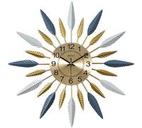 ZCCZJS Wall Clock Large Wall Clock,Retro Feather Geometric Design,Mute Golden Clock,Modern Polychromatic Vintage Metal Wall Clock Kitchen,Blue White,70cm Home Decor Wall Clock