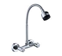 ZCCZJS Wall Mounted Kitchen Faucet Brass Chrome Spray Sink Tap Dual Handle Double Hole Cold and Hot Water Mixer Tap Washbasin Faucets(3)
