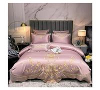 ZCCZJS White/Khaki Splicing Soft Satin Cotton Luxury Bedding Set d Royal Embroidery Duvet Cover Flat/Fitted Sheet Pillowcases,Bedding Set