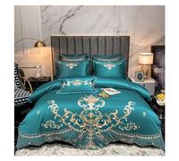ZCCZJS White/Khaki Splicing Soft Satin Cotton Luxury Bedding Set d Royal Embroidery Duvet Cover Flat/Fitted Sheet Pillowcases,Bedding Set
