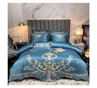 ZCCZJS White/Khaki Splicing Soft Satin Cotton Luxury Bedding Set d Royal Embroidery Duvet Cover Flat/Fitted Sheet Pillowcases,Bedding Set
