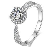 ZCCZJS Women’s 925 Silver Ring 1.25CT Round Halo CZ Engagement Rings for Women Cubic Zirconia Wedding Bands Promise Mosang Diamond Ring for Her Adjustable Rings