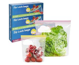 ZCDA 55-Pack Reusable Ziplock Freezer Bags,2 Sizes (40×2.5+15×5 Litre) BPA-Free Food Bag with Expandable Bottom, Sandwich Bags for Meat, Fruit, Veggies