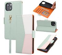 ZCDAYE CDAYE Wallet Case for iPhone 14 Plus, Premium Colour Block Leather Phone Case Hoster, Skin-Friendly Elegant Women Girl Lady Flip Cases Cover for iPhone 14 Plus(6.7 inches), Green
