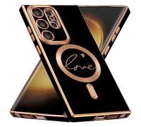 ZCDAYE for Samsung Galaxy S23 Ultra Magnetic Case, Compatible with Magsafe Love Pattern Solid Color Luxury TPU Protective Women Girls Phone Cover Samsung S23 Ultra 6.8 inches, Black