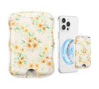 ZCDAYE Magnetic Phone Card Holder MagSafe-Wallet,Leather Wavy Floral Card Case Cute Pattern, RFID Blocking,Slim Women Phone Card Cases Wallet for iPhone 16/15/14/13/12 Series, Fit 3 Cards(Sunflower)