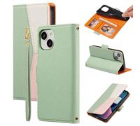 ZCDAYE Wallet Case for iPhone 15, Premium Colour Block Leather Phone Case Hoster, Skin-Friendly Elegant Women Girl Lady Flip Cases Cover for iPhone 15 (6.1 inch), Green