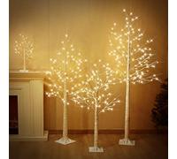 Zcdl Prelit Artificial Tree Set of 4 - Birch Tree with LED Lights, 2FT 4FT 5FT 6FT White, Outdoor Indoor Christmas Decor
