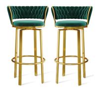 ZCEDZYSW Green Velvet Swivel Bar Stools Set of 1/2/3/4, Modern Swivel Barstools with Woven Back, Counter Height Chair with Gold Leg, Upholstered Bar Chair,1 PCS,29.5'' H(2 Pcs,75cm)