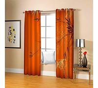 ZCFGG Bamboo Blackout Orange Insulated Pencil Pleat Eyelet Curtains - Printed, Polyester 100% for Bedroom & Living Room - W140 x L180cm x 2 pcs