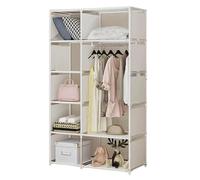 ZCFLWR Wardrobe, Portable Canvas Wardrobe, Fabric Wardrobe Shelves with Hanging Rod, Shelves, Foldable Wardrobe for Bedroom,White-90x44x180CM