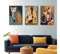Zchdk Yhdesh Gustav Klimt Posters Gustav Klimt Cat Canvas Painting Animal Cat Wall Art Gustav Klimt Prints for Living Room Home Decor Pictures 40x60cmx3 No Frame