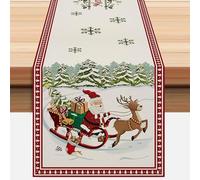 ZCHOMI Christmas Reindeer Sleigh Table Runner 13x72 Inch Santa Claus Sleigh Xmas Trees Seasonal Winter Kitchen Dinning Table Decoration for Home Party Decor