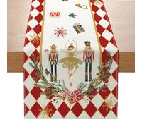ZCHOMI Christmas Table Runner 13x72 Inch Nutcrackers Red White Plaid Winter Kitchen Dinning Table Decoration for Indoor Outdoor Birthday Home Party Decor