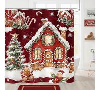 ZCHOMI Gingerbread House Christmas Shower Curtain Xmas Tree Candy Cane Snowflake Red Winter Holiday Bathroom Curtains Waterproof Polyester Fabric Bath Curtain 72 x 72 Inch with 12 Hooks