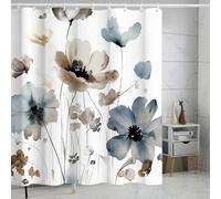 ZCHOMI Grey Blue and Tan Floral Shower Curtain Cream Beige Brown Watercolor Ink Flower Shower Curtains for Bathroom Aesthetic Waterproof Fabric Bath Curtain 72 x 72 Inch with 12 Hooks