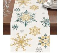 ZCHOMI Teal and Golden Snowflaks Table Runner 13x72 Inch Christmas Winter Kitchen Dinning Table Decoration for Indoor Outdoor Home Party Décor