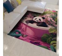 ZCHZCS Carpets In A Modern Style 60x90cm - Sweet Panda In Pink Bathtub With A Tropical Palm Leaf Pattern Slipproof Non -slip Thin Carpet With Low Flor For The Living Room,60x90cm