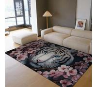 ZCHZCS Carpets In The Country House Style 60x90cm - Sweet White Tiger And Pink Peach Blossom Pattern Washable Non -slip, Thin Carpet With Low Flor For The Office,60x90cm