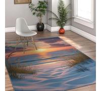 ZCHZCS Rustic Style Non -wound Carpets 60x90cm - Beach Weeds Sea Sunset Landscape Pattern Machine Washing Low Flor Thin Carpet For The Laundry Room,100x150cm