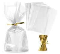 Zcintert Clear Cello Cellophane Treat Bags 100 Pcs - 11.8" x 15.8" (2mils), Plastic Gift Bags for Candy, Party Favor, Cookies, Candies Packaging, with 4” Twist Ties