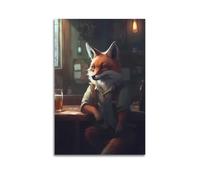 ZCJYMX Creative Animal Poster Fox Drinking Poster Decorative Painting Canvas Wall Posters for Bedroom Decor And Art Picture Print Modern Family 08x12inch(20x30cm)