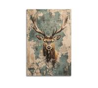 ZCJYMX Decorative Painting Poster Realistic Stag Head with Majestic Antlers on Weathered Surface Modern Family for Living Room Canvas Wall Art Prints Picture 12x18inch(30x45cm)