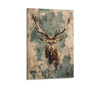 ZCJYMX Decorative Painting Poster Realistic Stag Head with Majestic Antlers on Weathered Surface Modern Family for Living Room Canvas Wall Art Prints Picture 12x18inch(30x45cm)