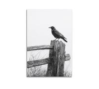 ZCJYMX Gorgeous Black Feathered Raven Perched on Weathered Wooden Post Art Poster Canvas Wall Art Modern Mural Decorative Painting Hanging 12x18inch(30x45cm)