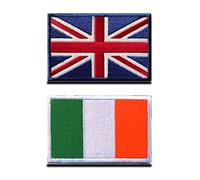 Zcketo 2 Pack Great British Union United Kingdom UK Patch and Ireland Irish Flag Hook and Loop Embroidered National Emblem Patch for Clothes Backpack Caps Travel Tactical