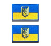 Zcketo 2 Pack Tactical Patches of Ukraine Flag with Gold Trident Shield Embroidered Sew on Ukrainian Crest Shoulder Combat Military Morale Badges UKR Flag Military National Emblems Patches